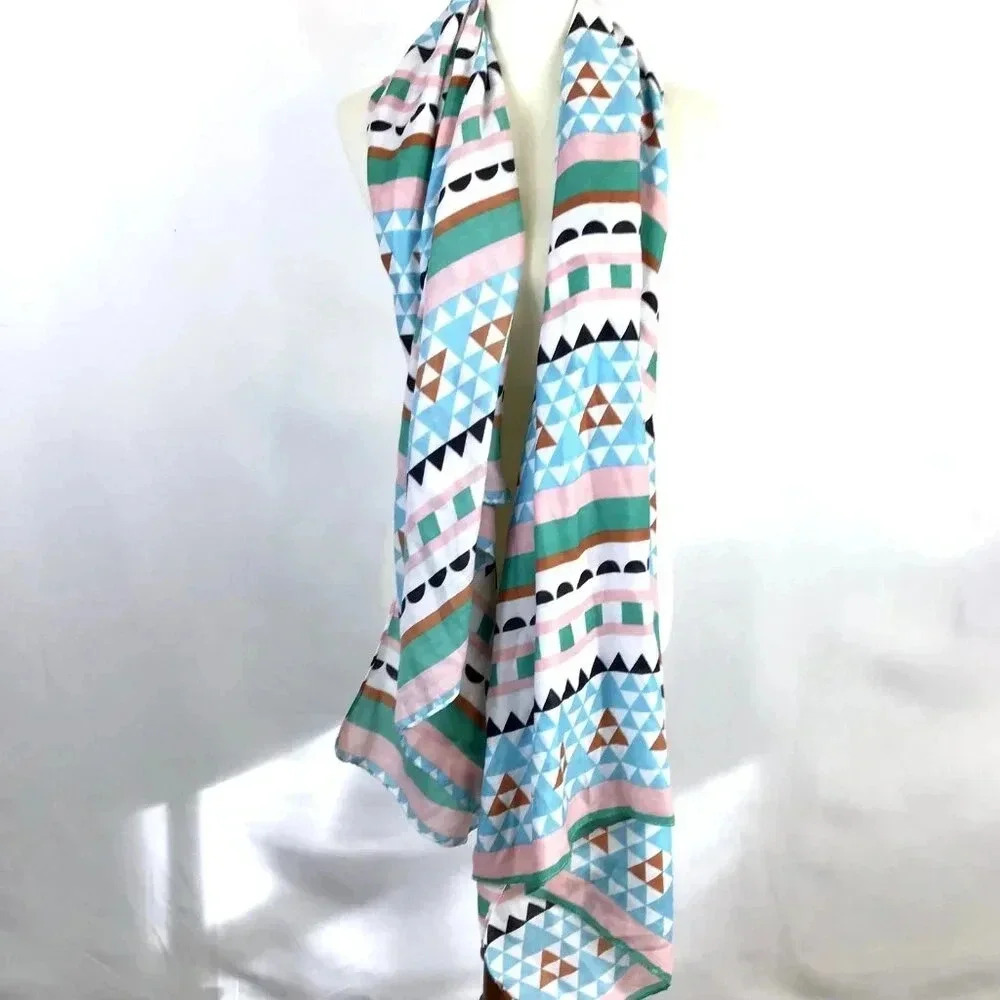 Large Western Scarf Aztec Geometric Printed Village Rectangle Pastels Dupatta - Picture 8 of 10